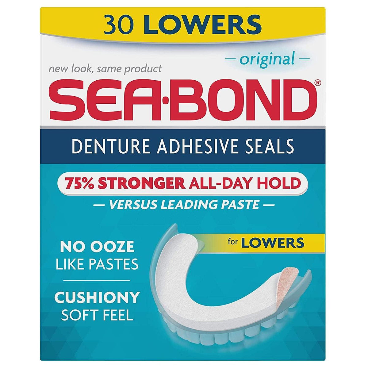 Coussinets adhésifs pour appareil dentaire inférieur Sea Bond Triple Action, Original, 30 unités