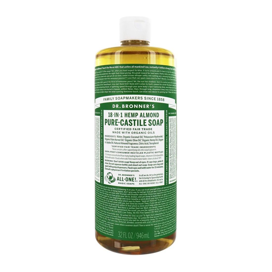 Dr. Bronner's Organic Pure Castile Liquid Soap Hemp Almond 32 fl oz Liquid Soap Pasteur Pharmacy