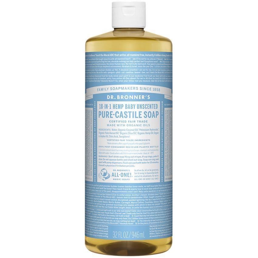 Dr. Bronner's Organic Pure Castile Liquid Soap Baby Mild Unscented 32 fl oz Liquid Soap Pasteur Pharmacy