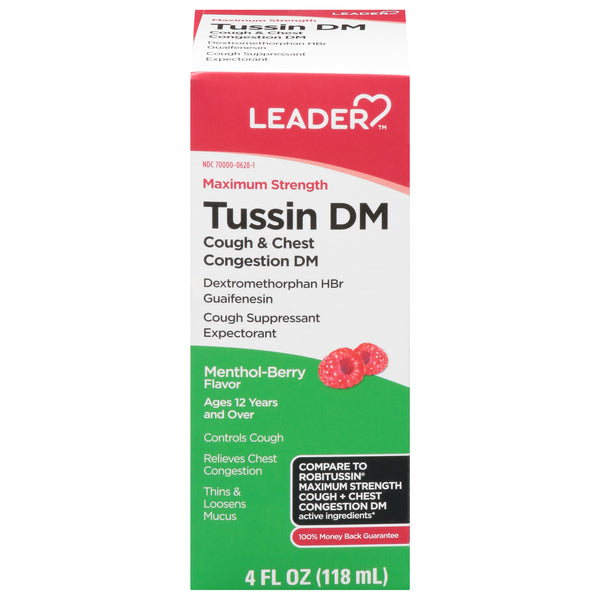 Líquido Leader™ Maximum Strength Tussin DM para la tos y la congestión torácica, 400 mg - 20 mg, sabor frutos del bosque-mentol