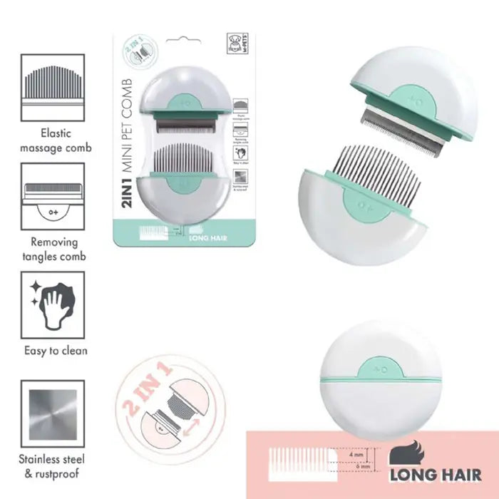 M-Pets 2-in-1 Long Hair Pet Massage & Deshedding Comb Green