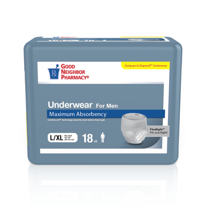 GNP Men's Max Absorbency Underwear, Size L/XL (4 Bags of 18 Count) Incontinence Aids Pasteur Pharmacy