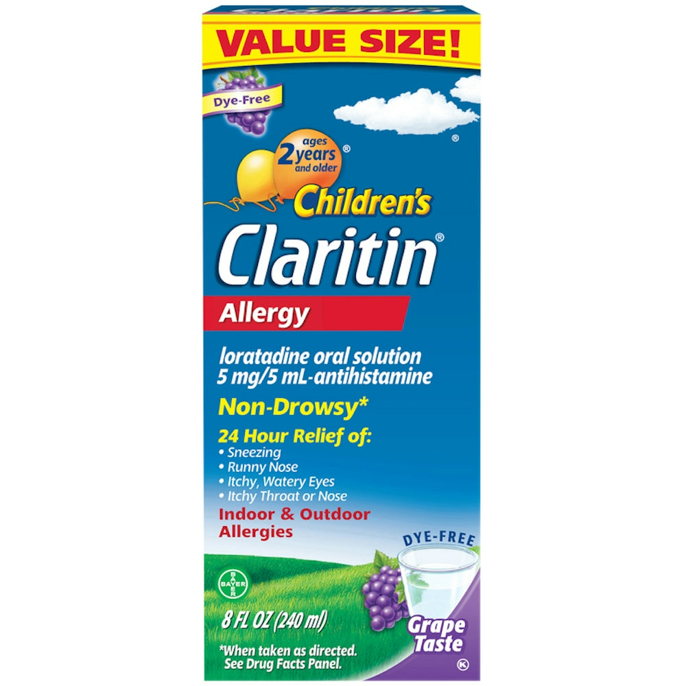 Claritin Indoor & Outdoor Allergies, Non Drowsy, 5 Mg, Grape Taste, Ages 2 Years And Older, Value Size 8 Fl Oz Medicine & Drugs Pasteur Pharmacy