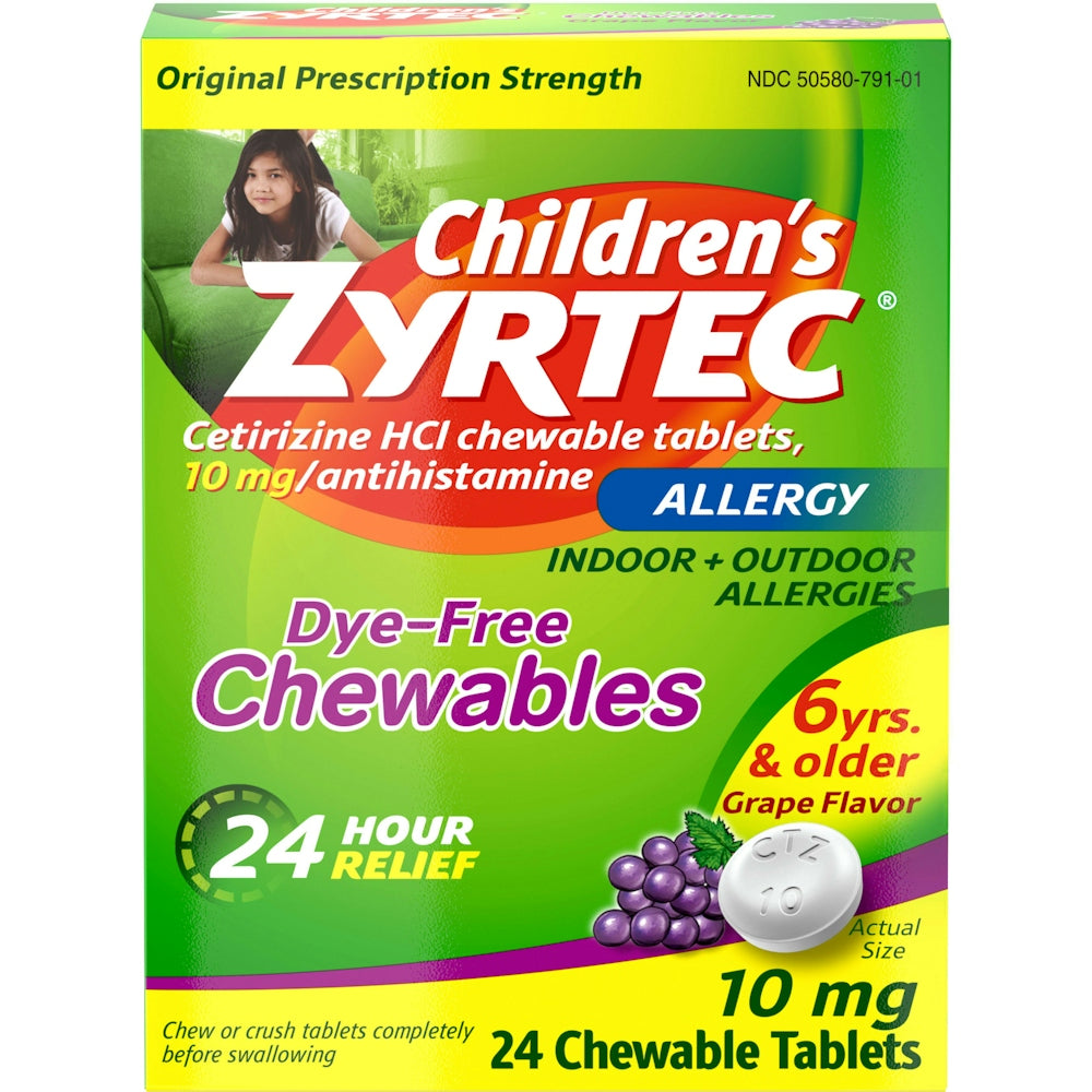 Zyrtec Allergy, Original Prescription Strength, 10 Mg, Chewable Tablets, Grape Flavor, Children's Health & Beauty Pasteur Pharmacy