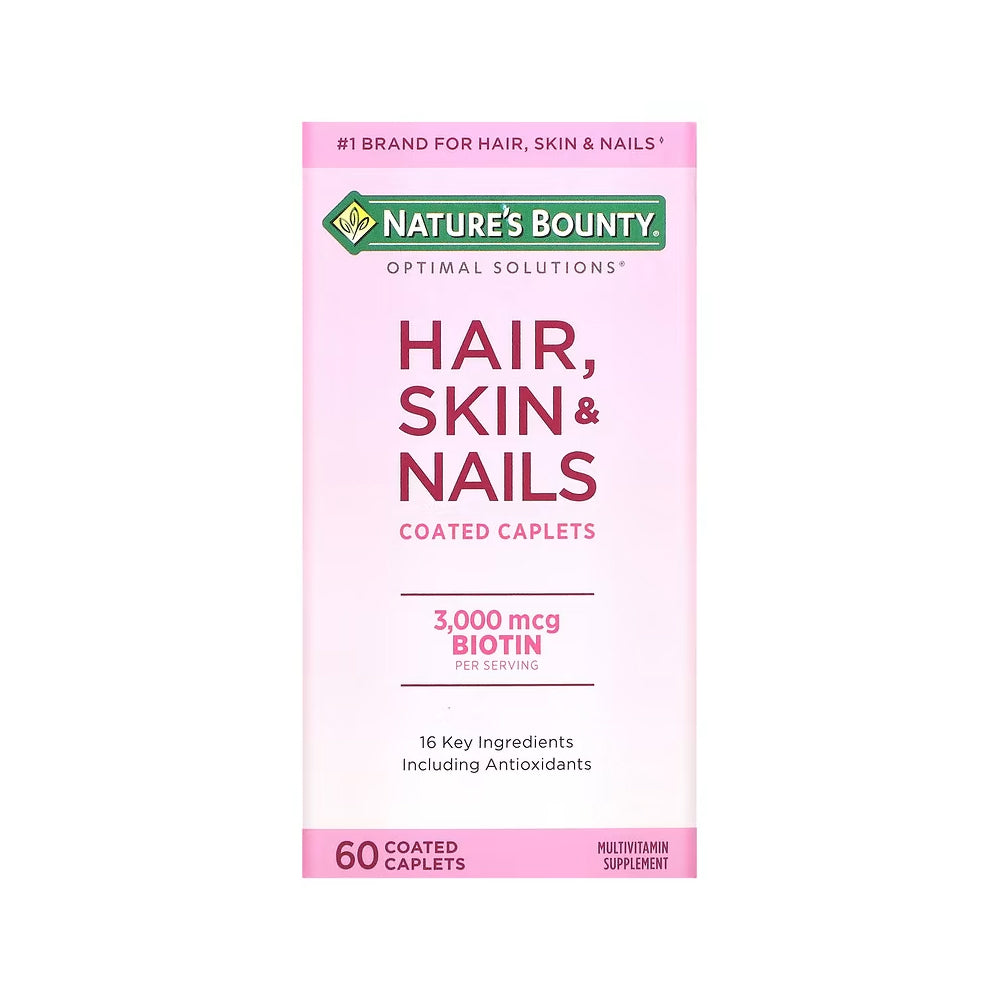 Nature's Bounty Optimal Solutions Hair, Skin & Nails, With Biotin, 3000 Mcg, Coated Caplets Vitamins & Supplements Pasteur Pharmacy