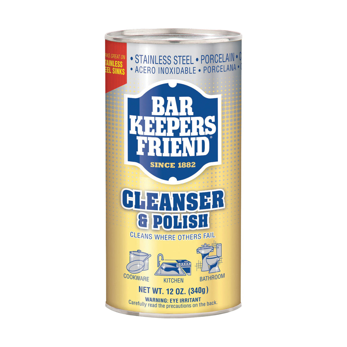 Bar Keepers Friend 11510 Cleanser And Polish, 12 Oz Can, Powder, White