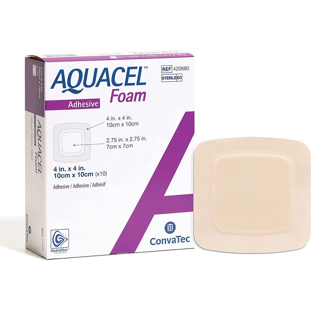 ConvaTec AQUACEL Adhesive Gelling Foam Dressing 4 X 4 Box Of 10 First Aid Pasteur Pharmacy