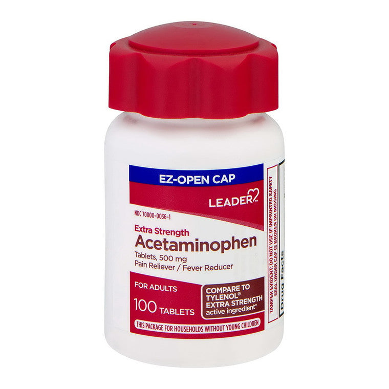 LEADER™ Acetaminophen 500 mg Extra-Strength EZ Open Cap Tablet, 100 EA