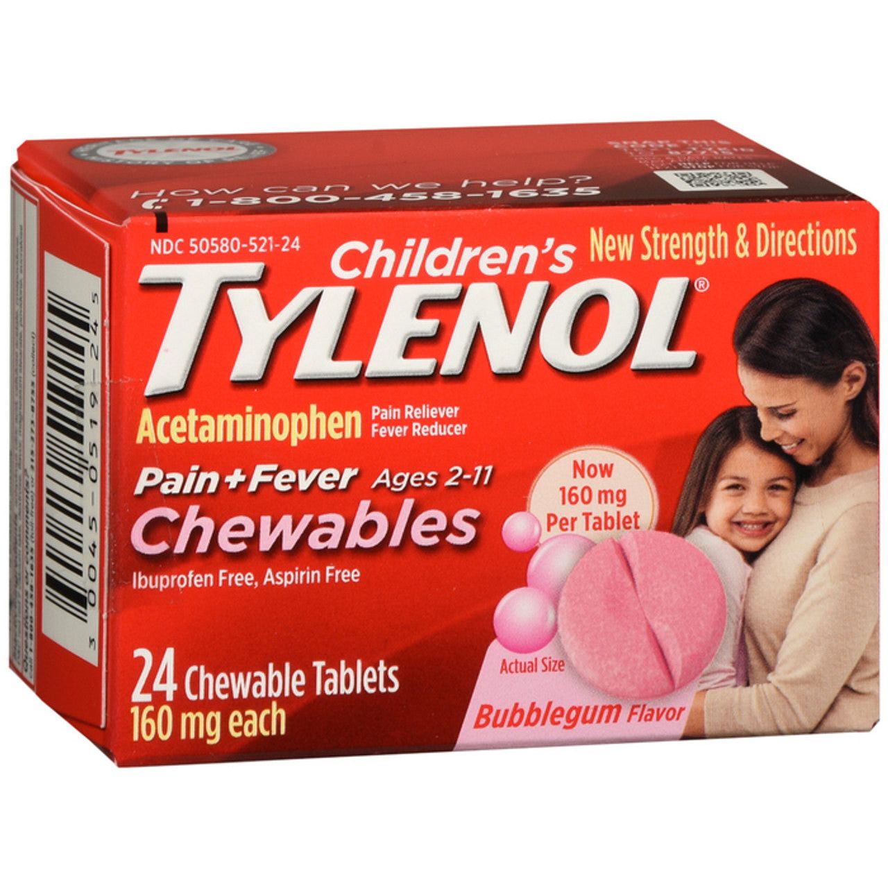 Children's Tylenol Chewable Tablets, 160mg Acetaminophen, Bubble Gum, 24 ct Medicine & Drugs Pasteur Pharmacy