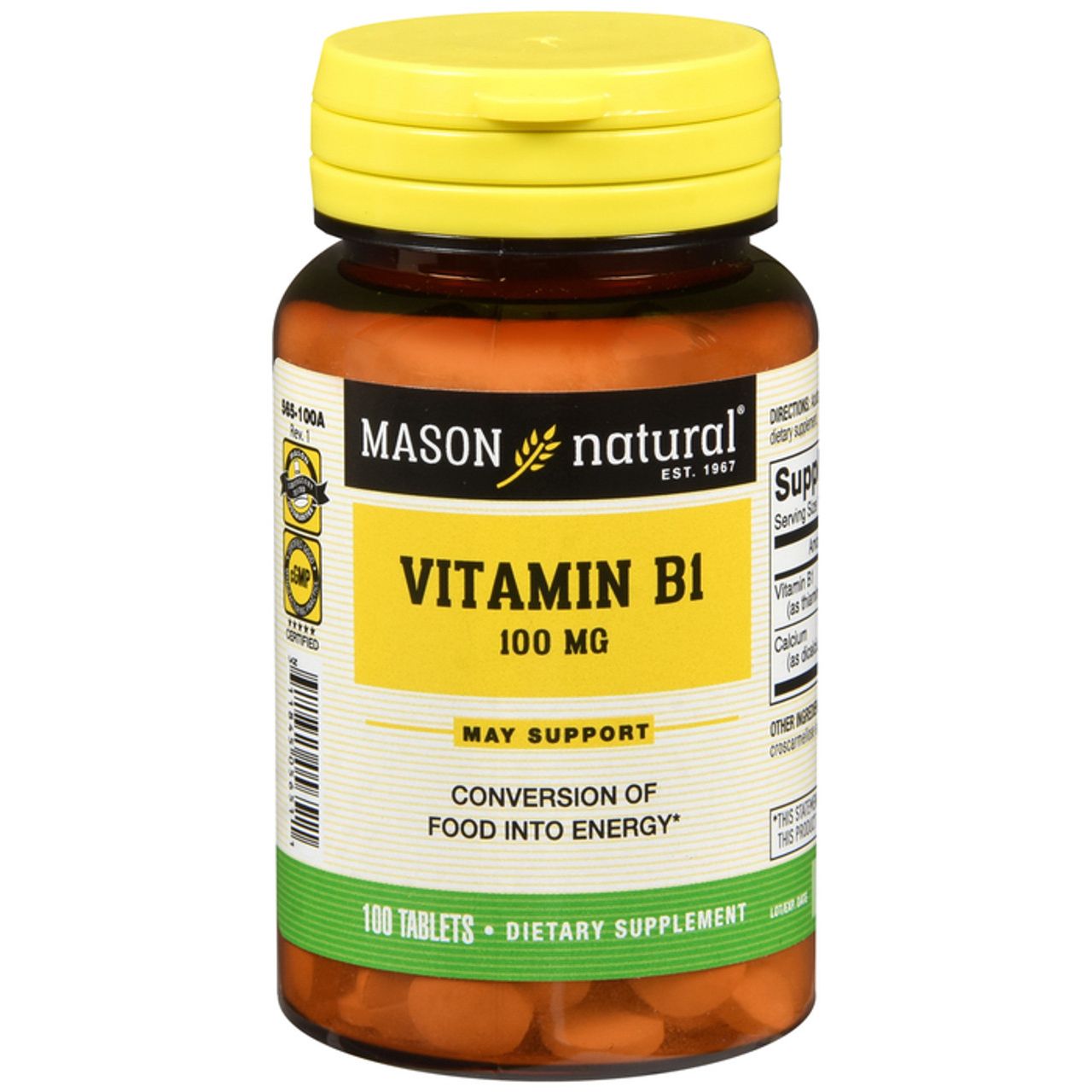 Mason Natural Vitamin B 1, 100 Mg, Tablets Vitamins & Supplements Pasteur Pharmacy