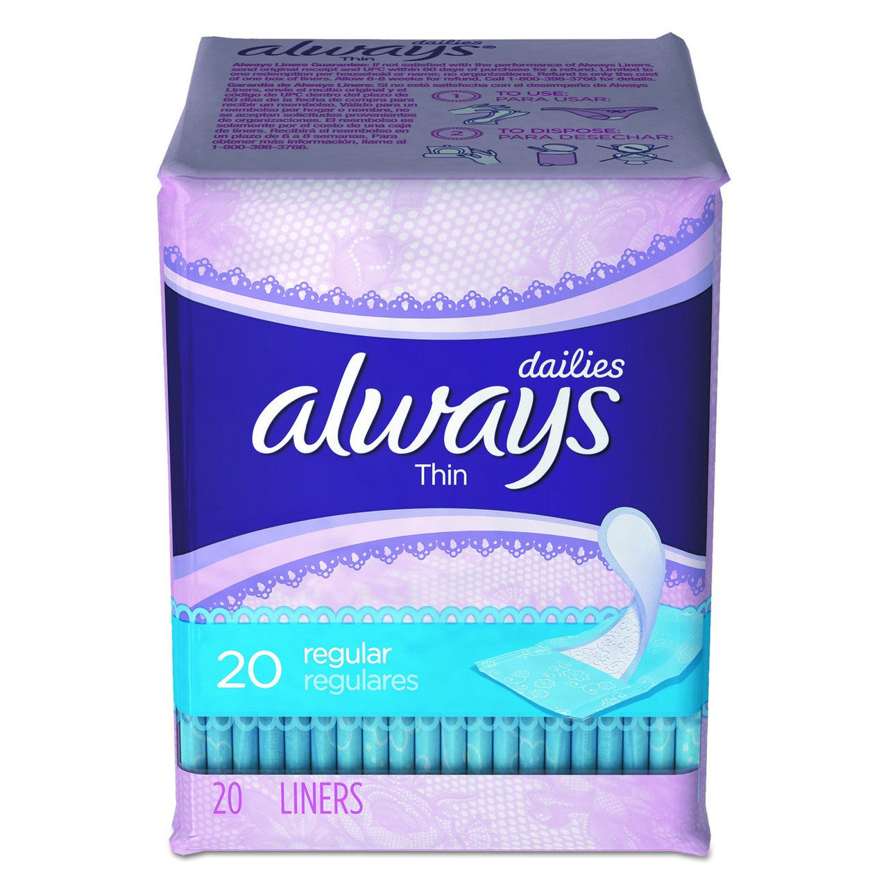 Always Regular Thin Pantiliner Unscented, 20 Count, 24 Per Case Feminine Pads & Protectors Pasteur Pharmacy