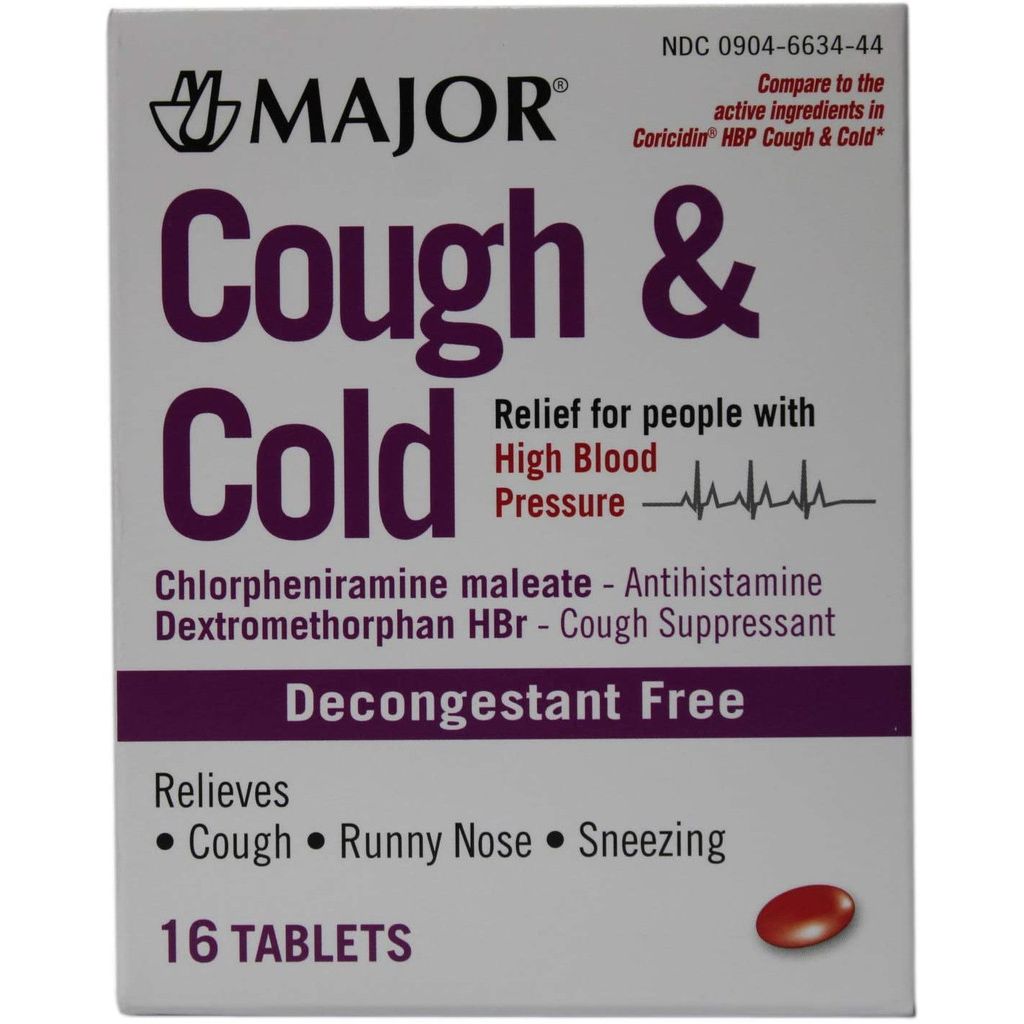 Major Cough & Cold Relief For High Blood Pressure, 16 Tablets Medicine Cabinets Pasteur Pharmacy