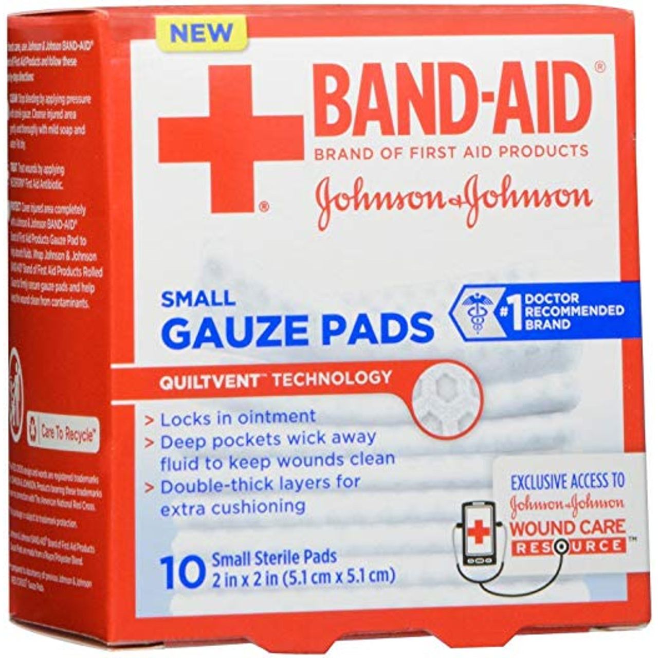Band-Aid® Brand Cushion-Care Gauze Pads, Small 2" x 2", 10 Count First Aid Pasteur Pharmacy