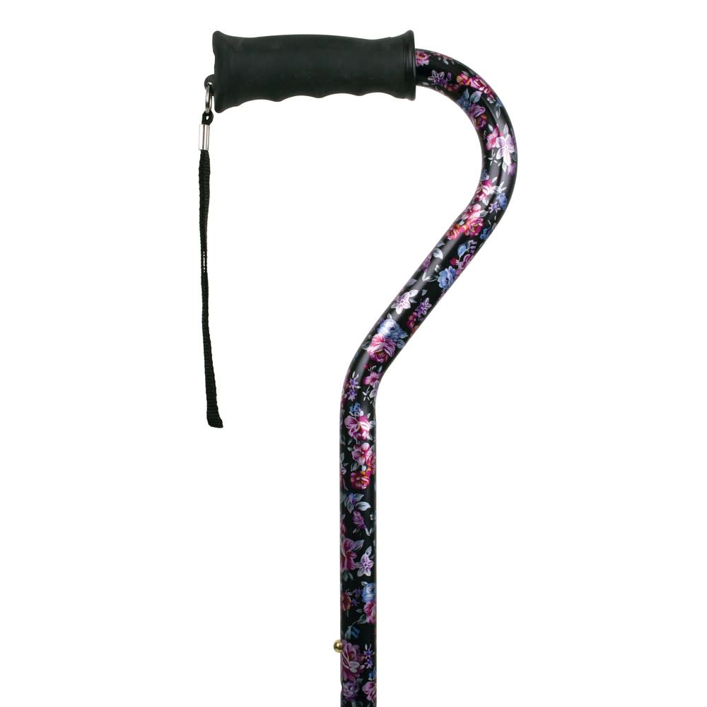 Carex® Ergo Offset Walking Cane – Black Flower Design Canes & Walking Sticks Pasteur Pharmacy