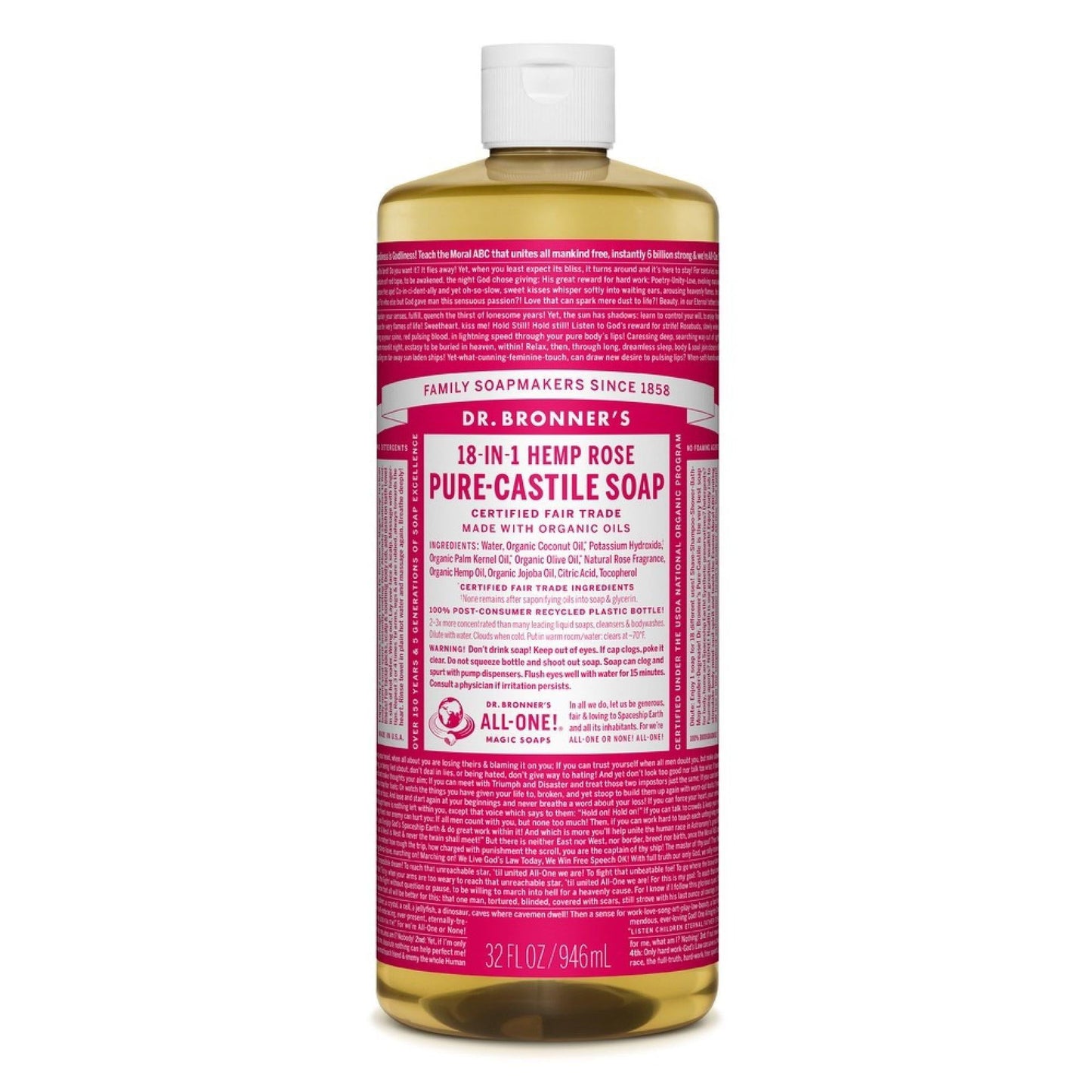 Dr. Bronner's Organic 18-in-1 Hemp Pure Castile Liquid Soap Rose 8 Fl. Oz Vitamins & Supplements Pasteur Pharmacy