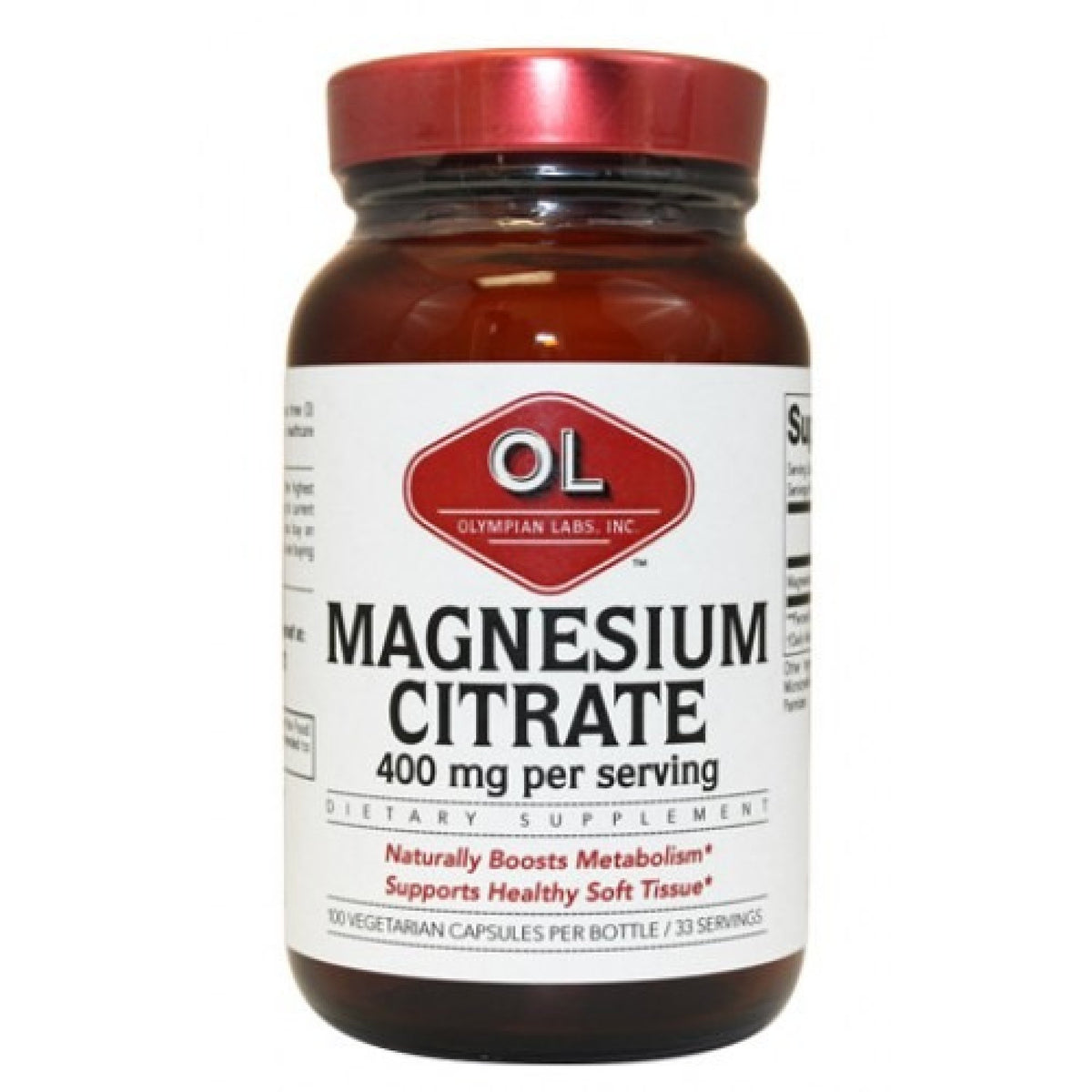 Olympian Labs Magnesium Citrate, 400 Mg, 100 Vegetarian Capsules Vitamins & Supplements Pasteur Pharmacy