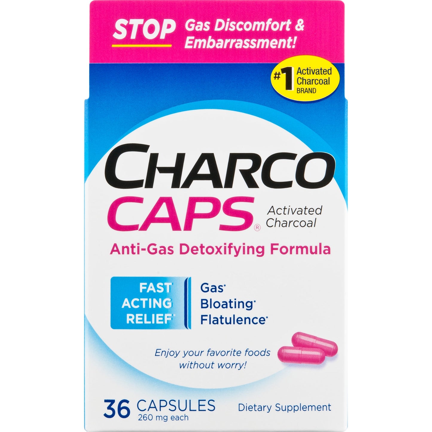 CharcoCaps Activated Charcoal 260 mg - 36 Capsules Vitamins & Supplements Pasteur Pharmacy
