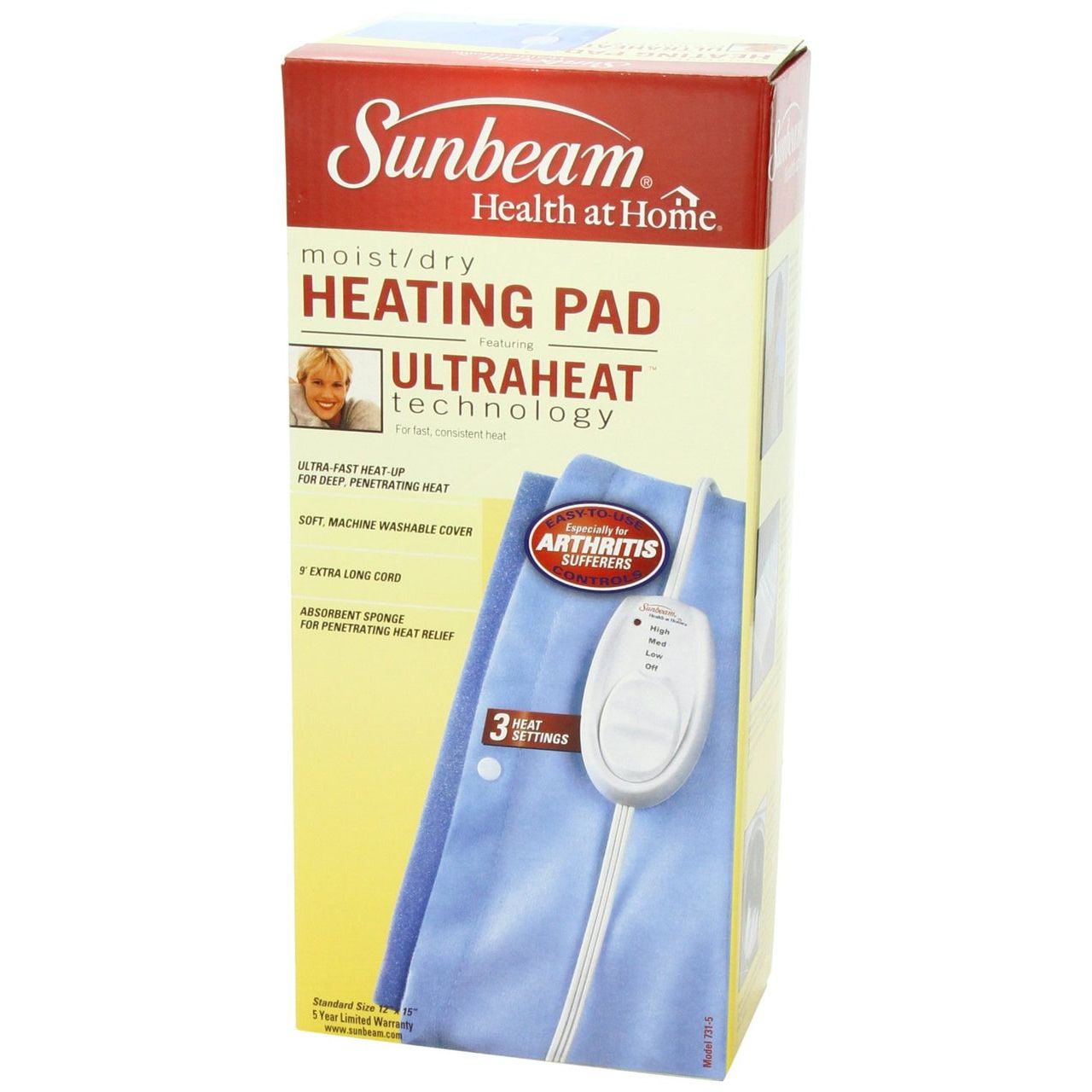Sunbeam Moist/ Dry Heating Pad, Model 731-5 Heating Pads Pasteur Pharmacy