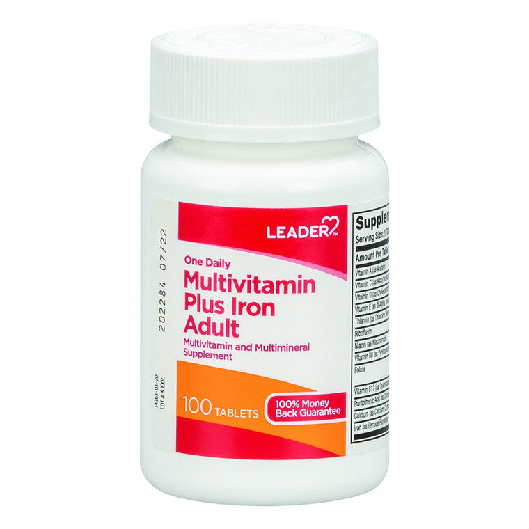 Leader One Daily Adult Multivitamin Plus Iron Tablets 100Ct Vitamins & Supplements Pasteur Pharmacy
