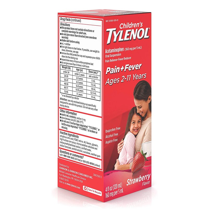 Children's Tylenol® Pain + Fever Oral Suspension – Strawberry Flavor (4 fl oz) Health & Beauty Pasteur Pharmacy