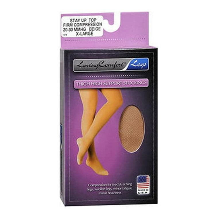 Loving Comfort Thigh High Support Stockings 20-30 Mmhg Beige Medium Hosiery Pasteur Pharmacy