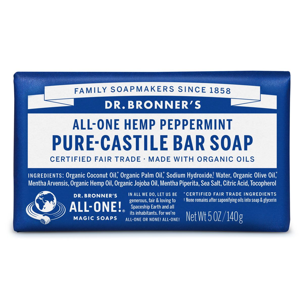 Dr Bronner's Bar Soap, Pure Castile, All One Hemp, Peppermint 5 Oz Bar Soap Pasteur Pharmacy
