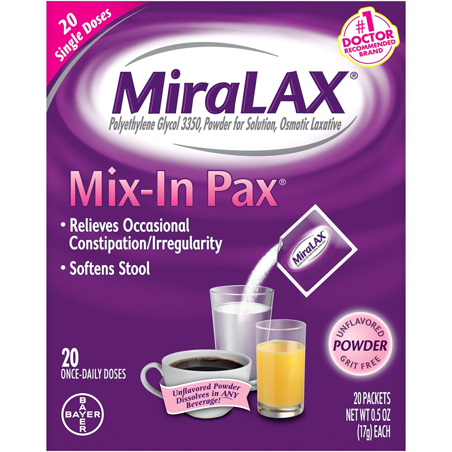 MiraLAX Unflavored Powder Single Doses Mix-in Pax 20-0.5 Oz Packets Health & Beauty Pasteur Pharmacy
