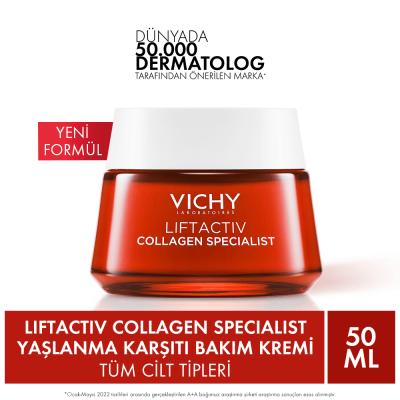 Vichy LiftActiv Collagen Specialist : Crème visage anti-âge - Réduit les rides, améliore l'élasticité de la peau grâce à l'acide hyaluronique et à l'eau thermale de Vichy
