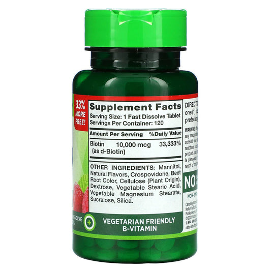 Nature's Truth Tablets Fast Dissolve Maximum Natural Berry Flavor 10,000 Mcg Biotin Vitamins & Supplements Pasteur Pharmacy