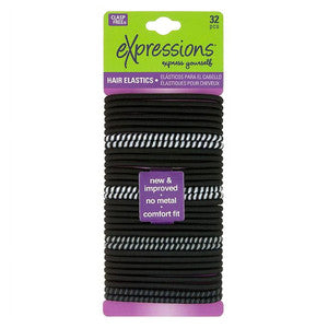 Expressions Hair Ties Elastics Clasp Free Black 32Ct Makeup Pasteur Pharmacy