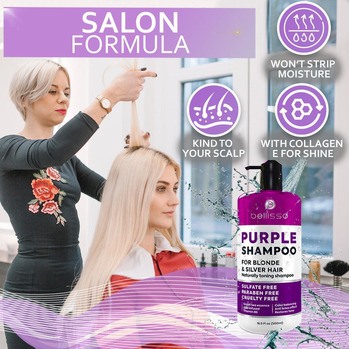 Purple Shampoo Toner for Blonde Hair For Color Treated Bleached Silver