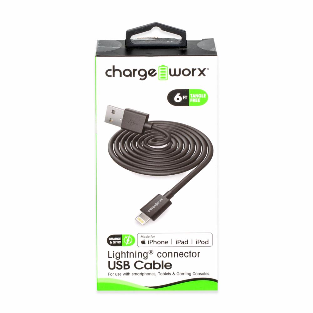 Chargeworx 6ft Lightning to USB Cable - Black, 1 ct Cables Pasteur Pharmacy