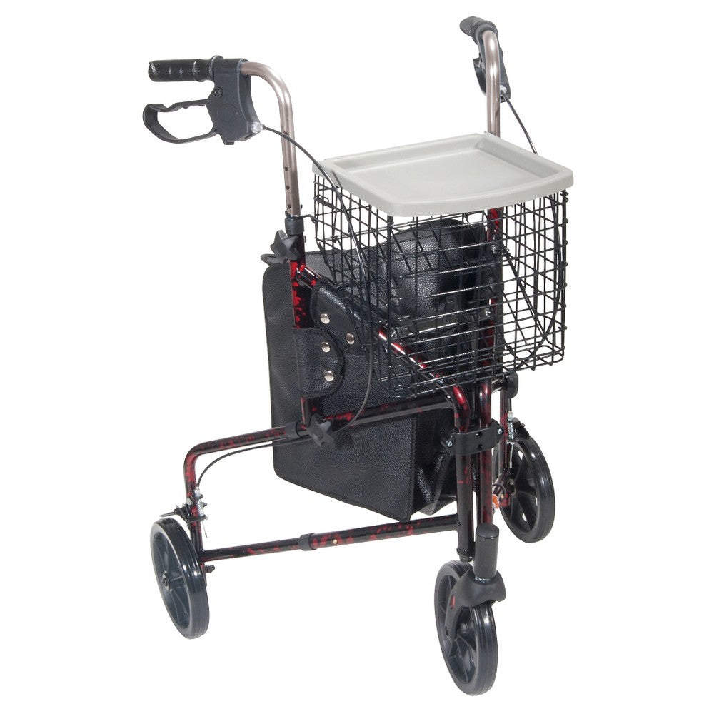 Drive Medical 3 Wheel Walker Rollator With Basket Tray And Pouch, Flame Red Walkers Pasteur Pharmacy