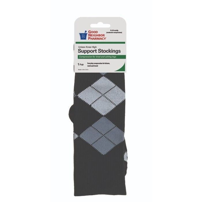 GNP Support Socks 15-20mmHg Compression Unisex Knee High Gray Argyle - Small Plumbing Fittings & Supports Pasteur Pharmacy