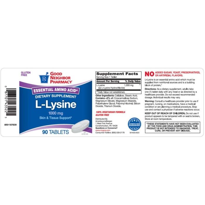 Good Neighbor Pharmacy L-Lysine 1000mg Tablets 90ct Pasteur Pharmacy
