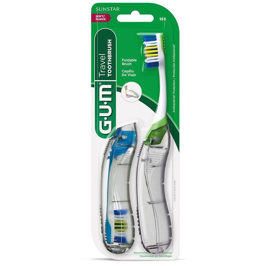 Brosse à dents de voyage pliable GUM, souple, assortie