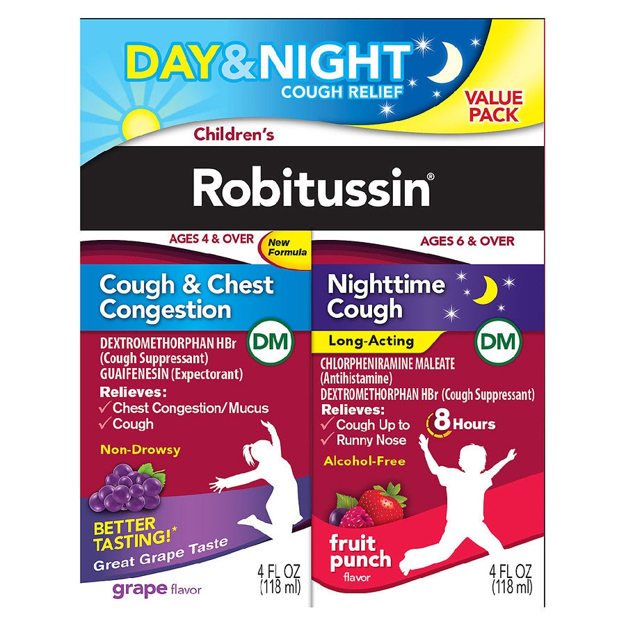 Robitussin Childrens Day & Night Cough Relief Liqudi 4+4 Oz Value Pack Health & Beauty Pasteur Pharmacy