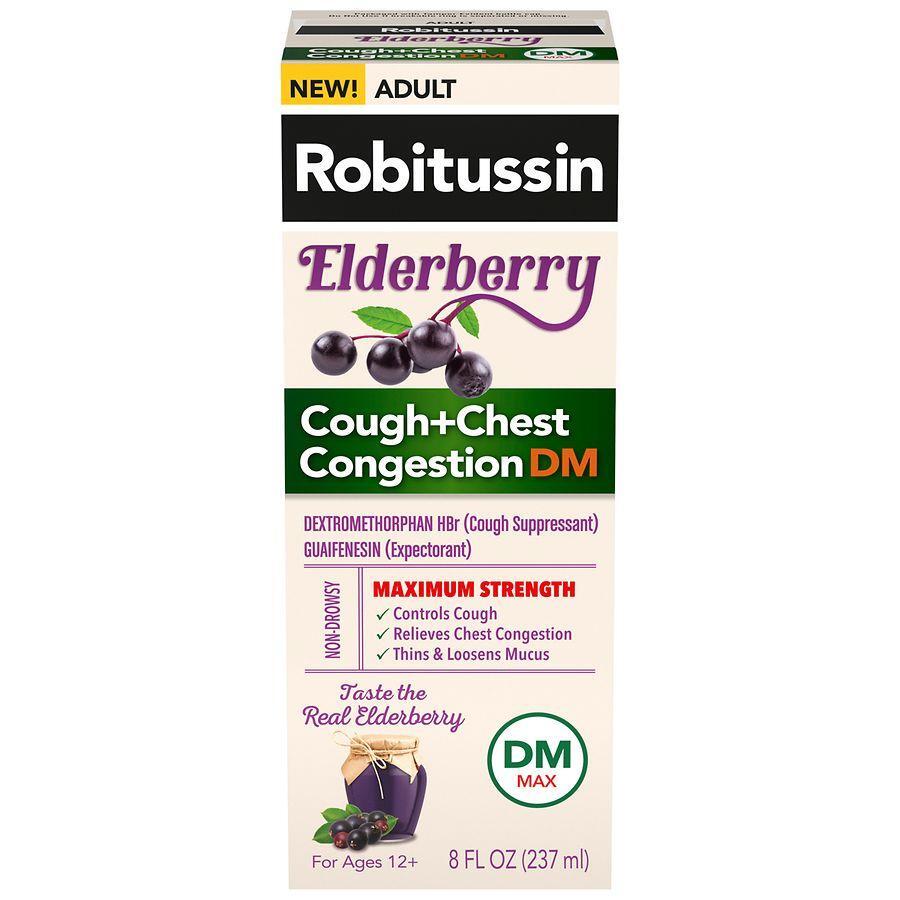 Robitussin Cough + Chest Congestion, Dm, Maximum Strength, Elderberry, Adult 8 Fl Oz Respiratory Care Pasteur Pharmacy