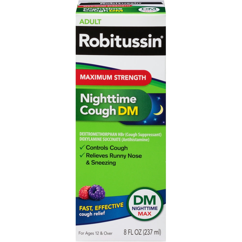 Robitussin Maximum Strength Nighttime Cough DM Max, Adult Formula, Berry Flavor - 8 Fl Oz Bottle Health & Beauty Pasteur Pharmacy