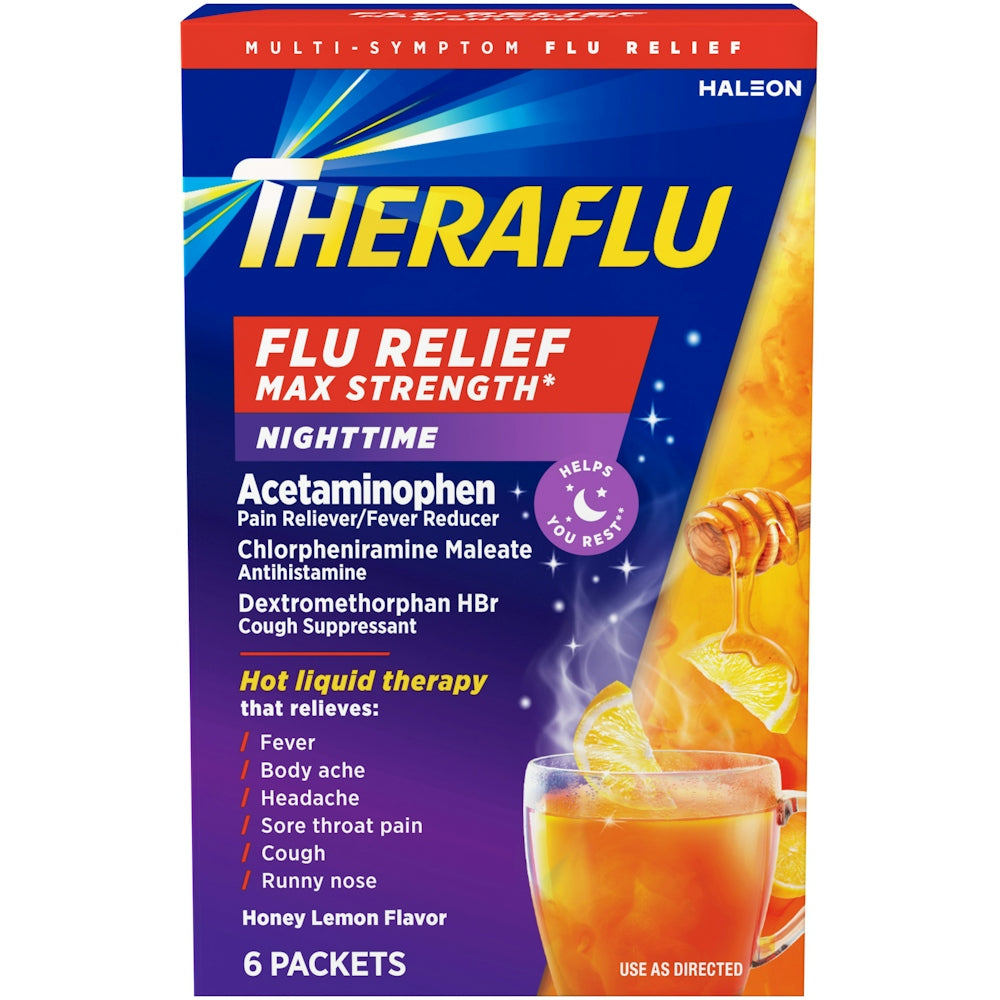 Theraflu Nighttime Max Strength Honey Lemon Flavor Relief Health & Beauty Pasteur Pharmacy