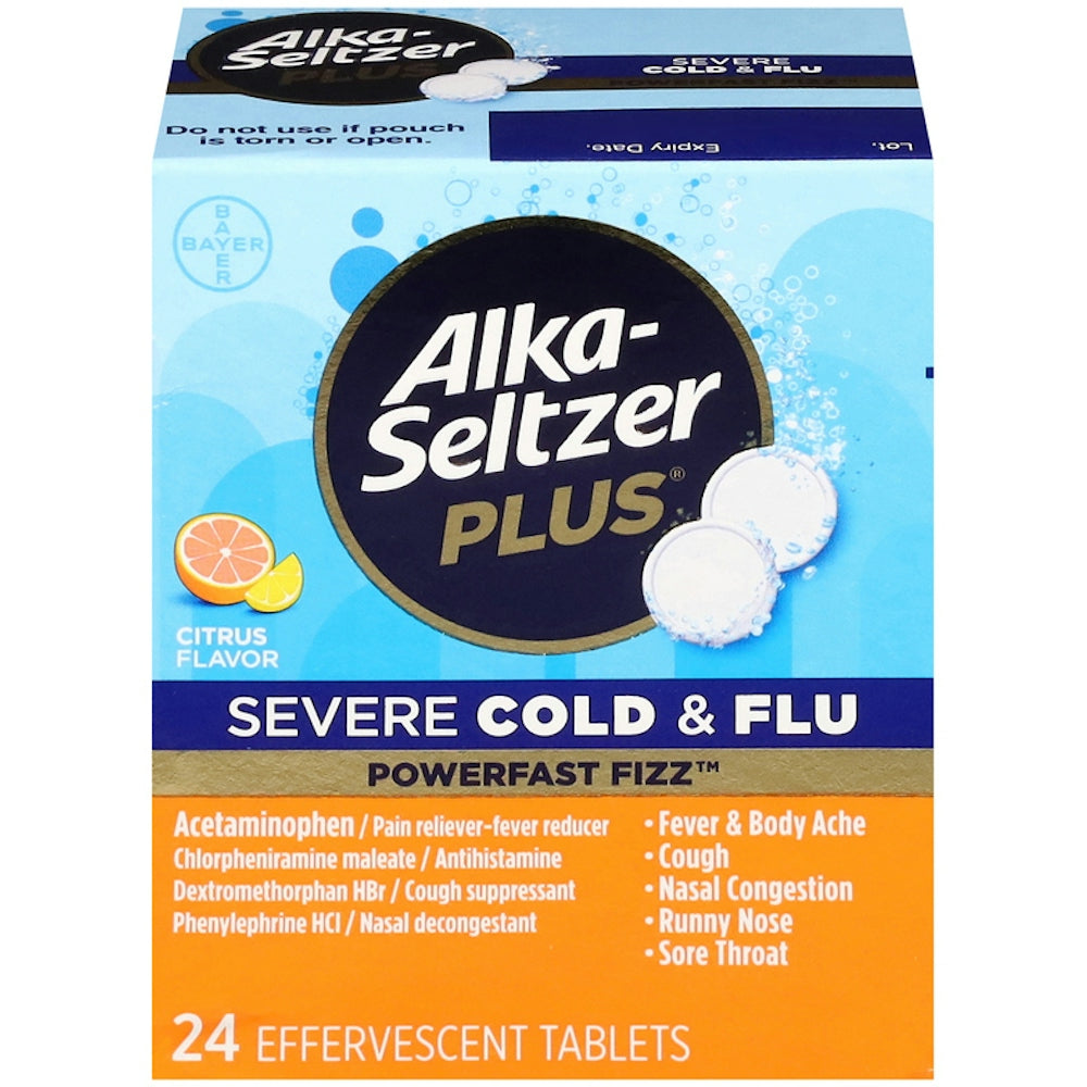 Comprimés effervescents Alka-Seltzer Plus Rhume et grippe sévères PowerFast Fizz, saveur citron