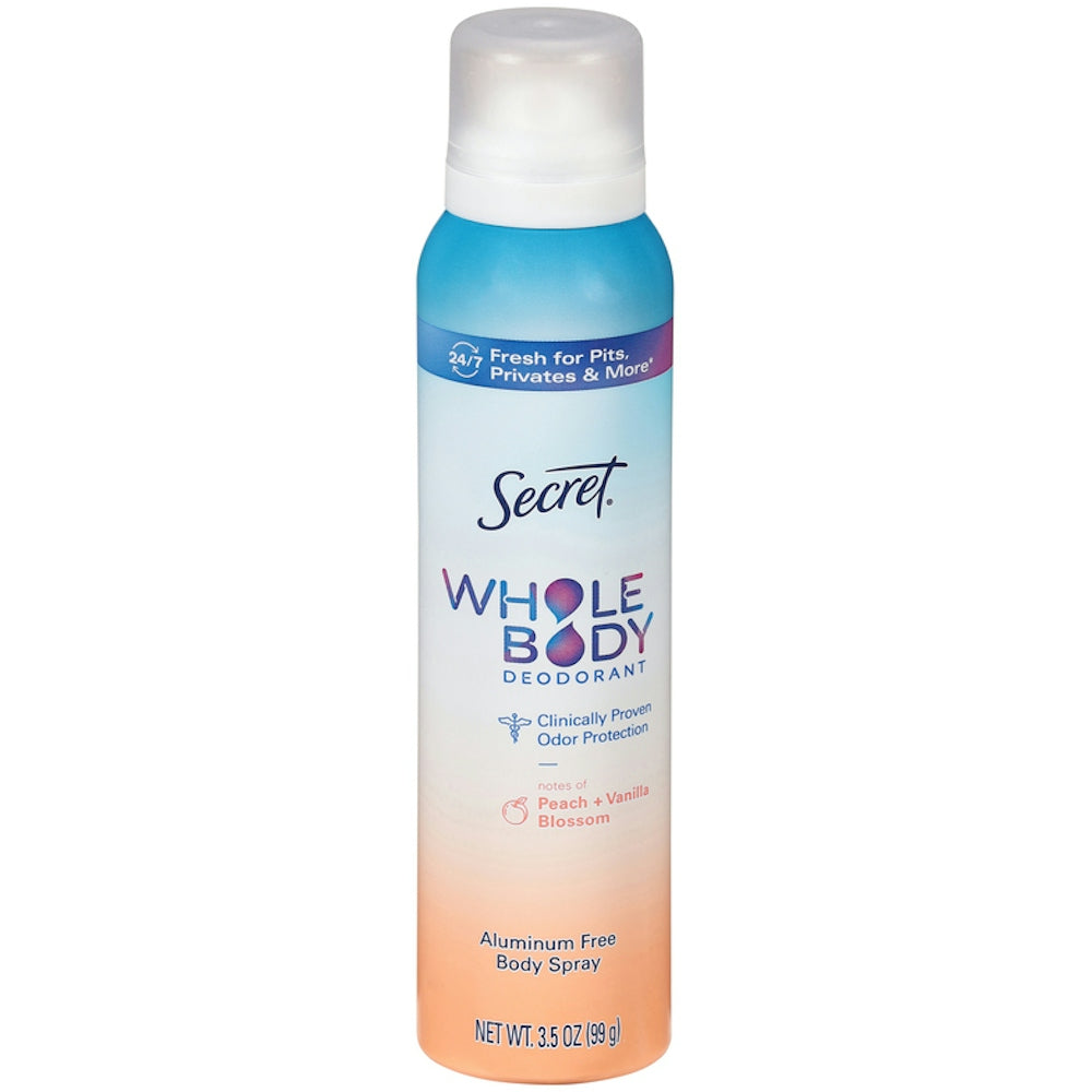 Secret Whole Body Aluminum Free Deodorant Spray, Peach & Vanilla Blossom - 3.5 oz Deodorant Pasteur Pharmacy