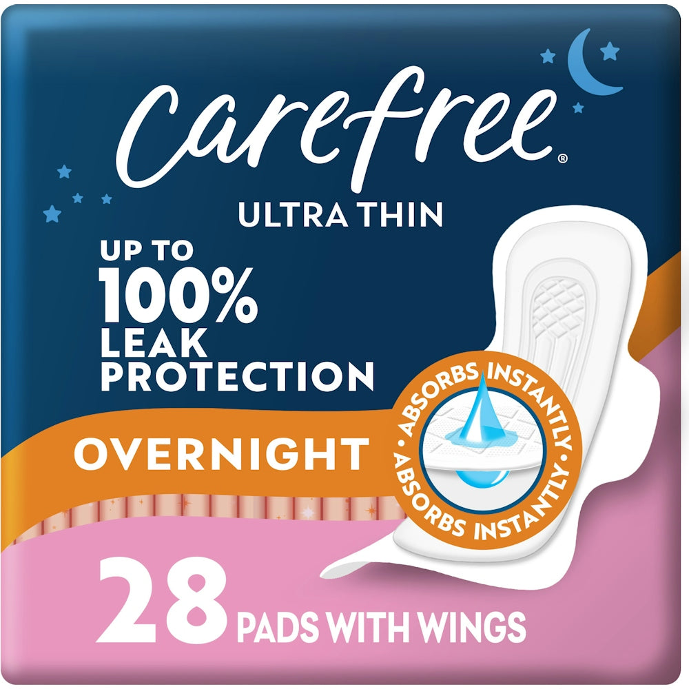 Carefree Ultra Thin Overnight Pads With Wings - 28ct Feminine Pads & Protectors Pasteur Pharmacy