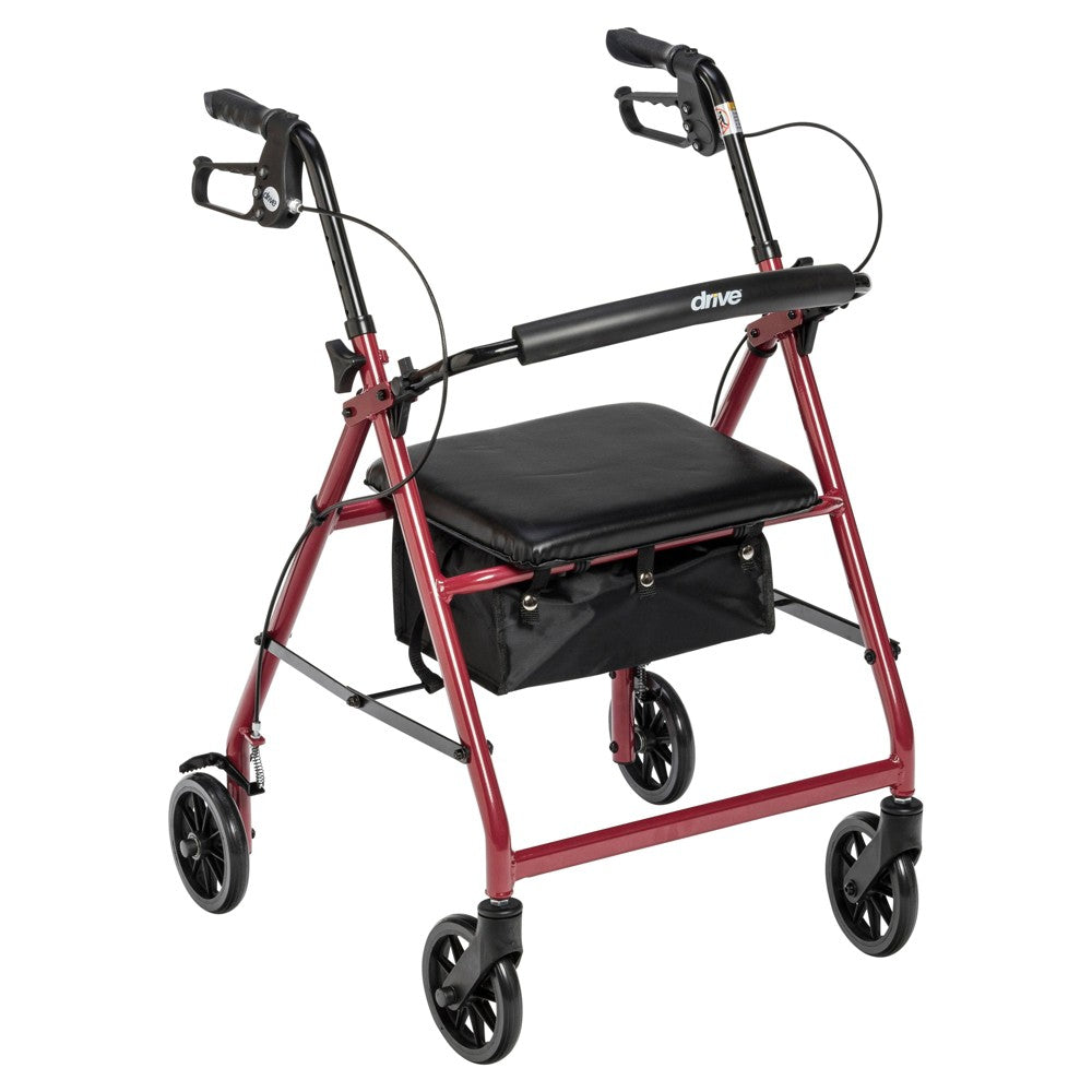 Drive Medical Walker Rollator With 6" Wheels, Fold Up Removable Back Support And Padded Seat, Red Walkers Pasteur Pharmacy
