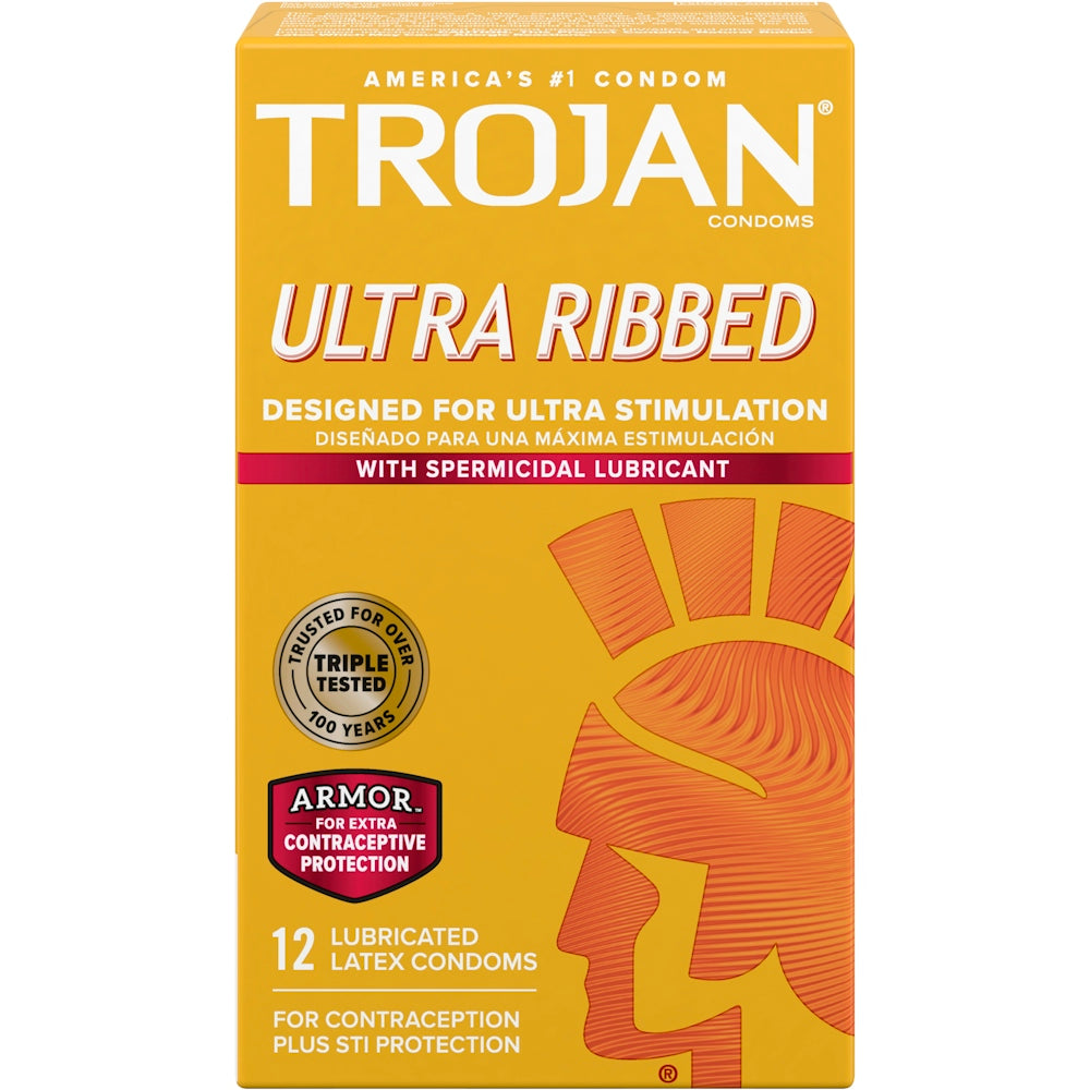 Trojan Stimulations Premium Latex Condoms, Ultra Ribbed, Spermicidal Lubricant
