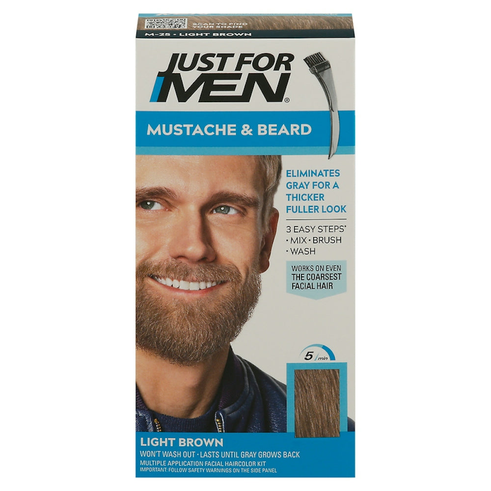 Just For Men Brush-In Color Gel for Mustache & Beard, Light Brown M-25, 1 ea / 0.5 Oz