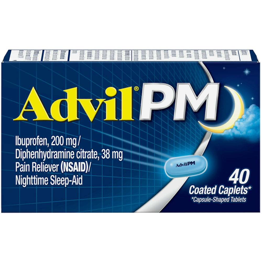 Advil PM 40 Count) Pain Reliever / Nighttime Sleep Aid Coated Caplet, 200mg Ibuprofen, 38mg Diphenhydramine Health & Beauty Pasteur Pharmacy