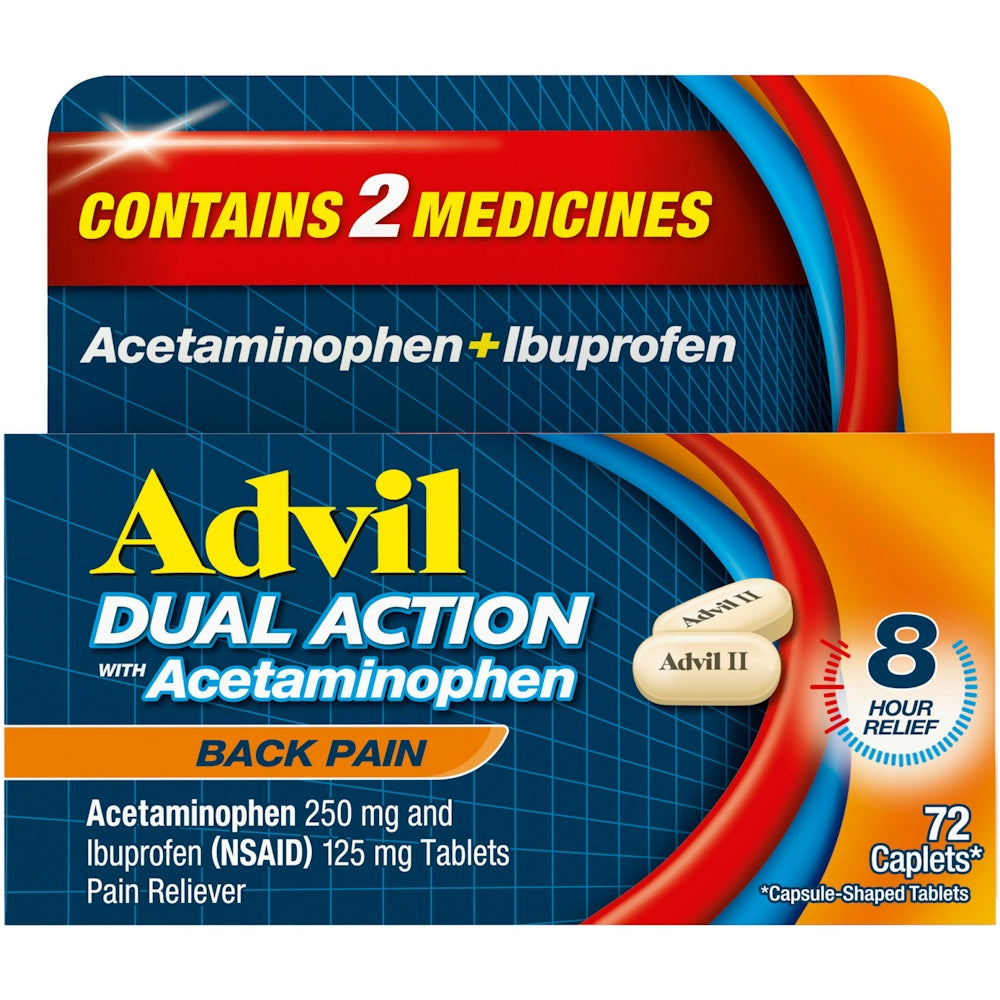 Advil Dual Action With Acetaminophen Back Pain Caplets First Aid Pasteur Pharmacy