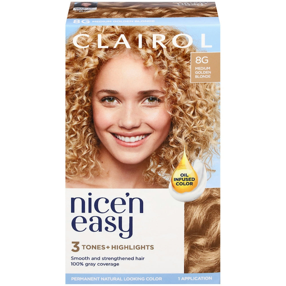 Coloración permanente Clairol Nice'n Easy, rubio dorado medio 8G