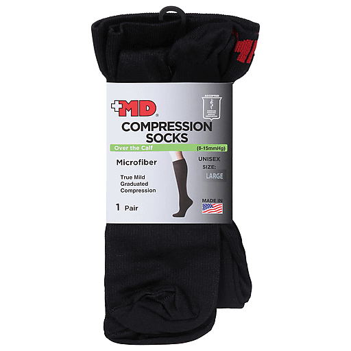Md Large Unisex Microfiber Black Over The Calf Compression Socks 1Ea Foot Care Pasteur Pharmacy